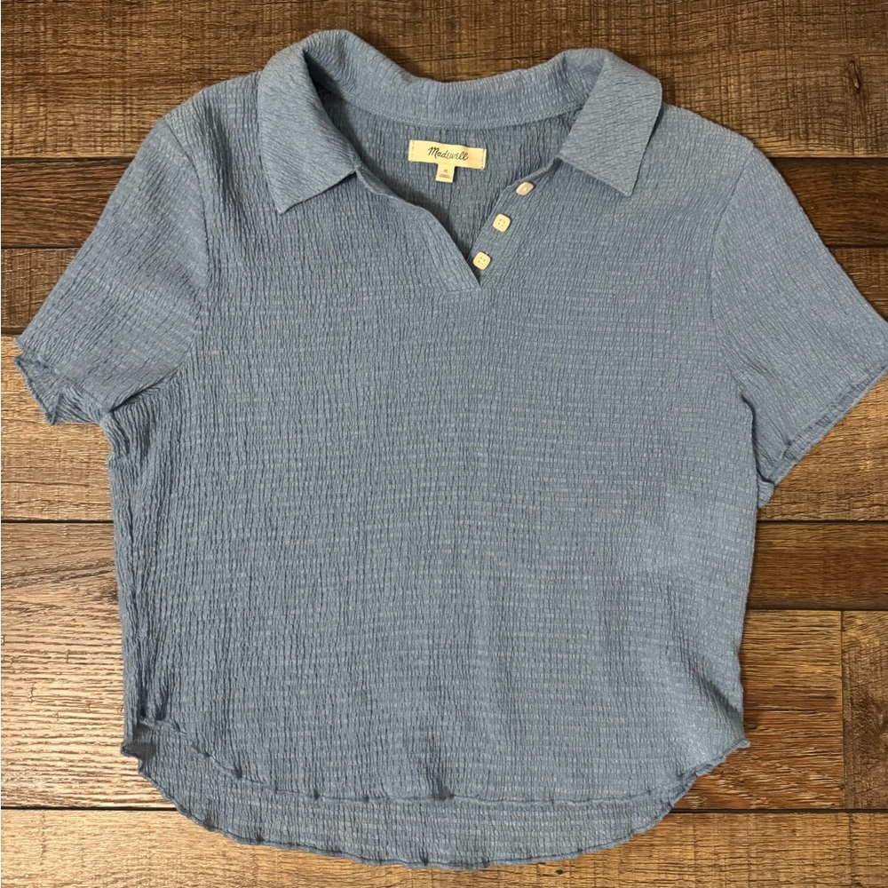 Madewell Slate Blue Textured Polo Shirt